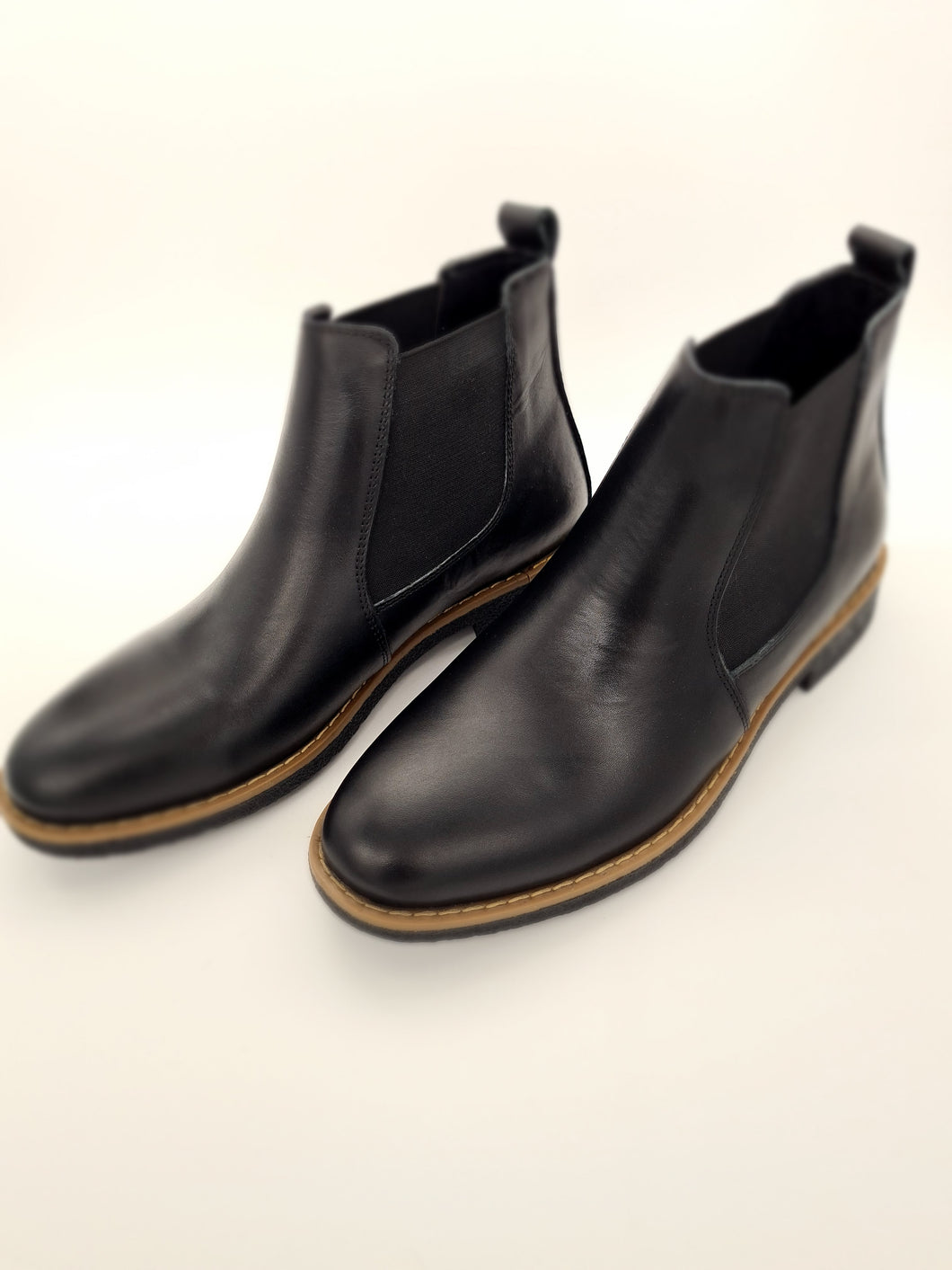 Damen Leder Chalsea Boots Gefüttert Stiefel Stiefeletten in Schwarz Größe 36-42