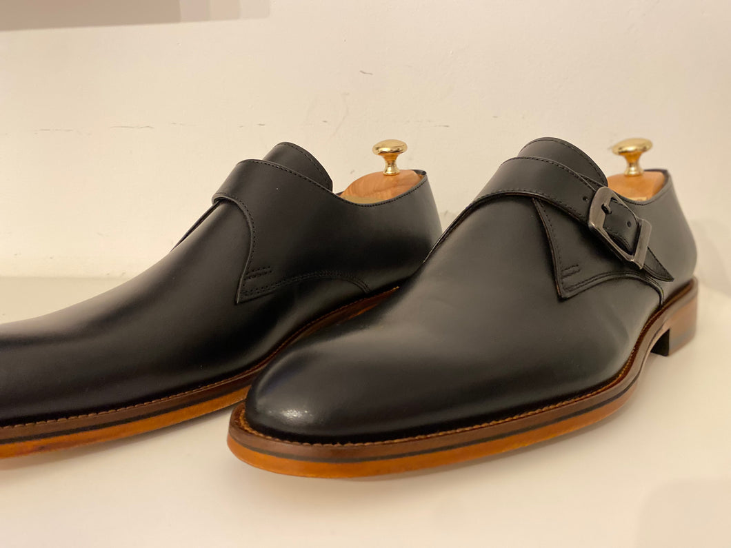 Business Schuhe mit Schnalle komplett aus Leder in Schwarz Elegant